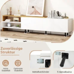 TV-Ständer für 80 Zoll Fernseher mit Ablagefächern & Schränken & Metallbeinen TV-Schrank Weiß