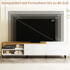 TV-Ständer für 80 Zoll Fernseher mit Ablagefächern & Schränken & Metallbeinen TV-Schrank Weiß