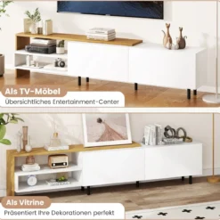 TV-Ständer für 80 Zoll Fernseher mit Ablagefächern & Schränken & Metallbeinen TV-Schrank Weiß