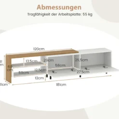 TV-Ständer für 80 Zoll Fernseher mit Ablagefächern & Schränken & Metallbeinen TV-Schrank Weiß