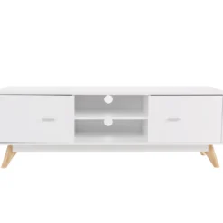 TV-Ständer für 60-Zoll-Fernseher Moderner TV-Konsolentisch mit Stauraum Massivholzfüße Weiß