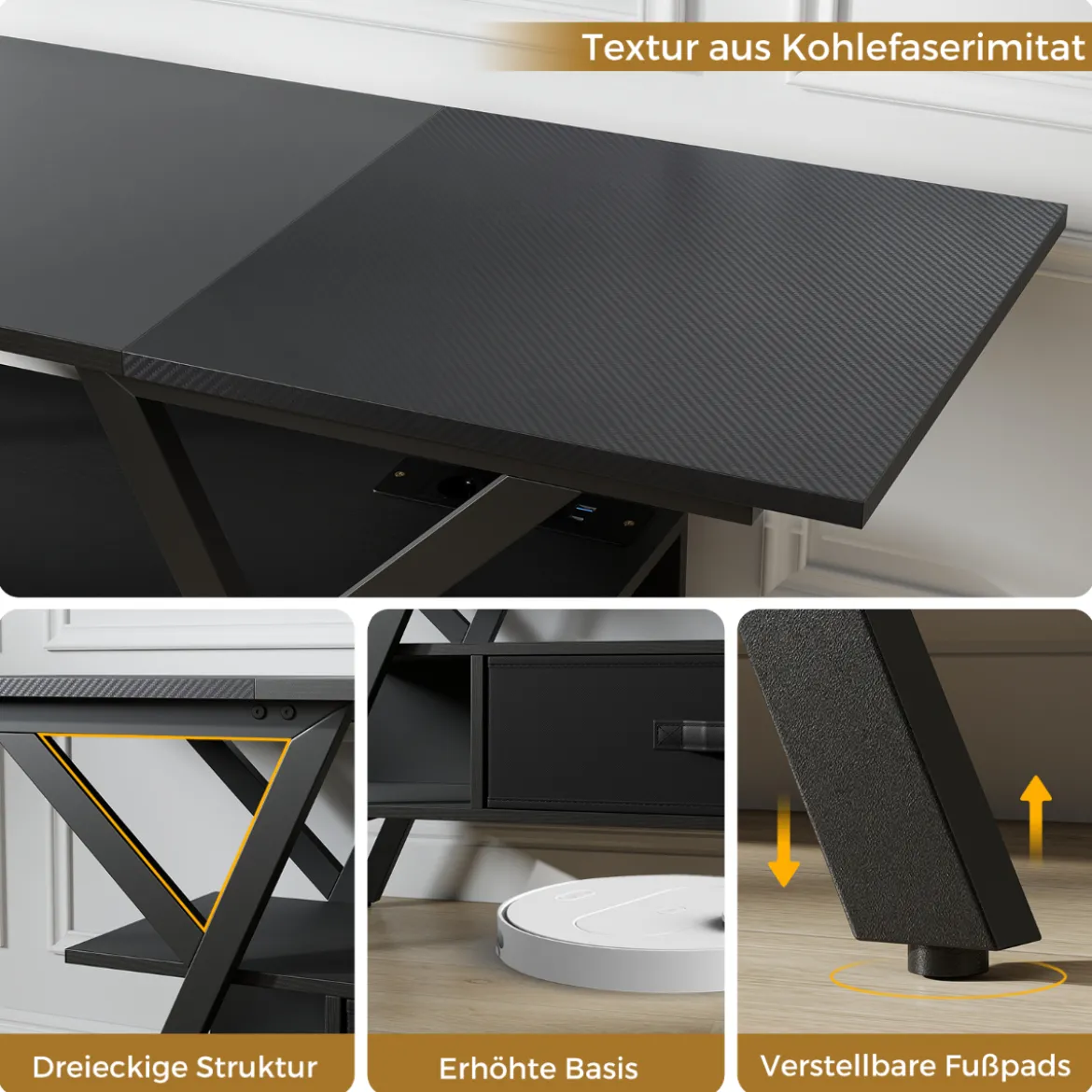 TV-Ständer für 65-Zoll-Fernseher 3-stufiges Entertainment-Center mit LED-Leuchten Schwarz/Rustikal Braun