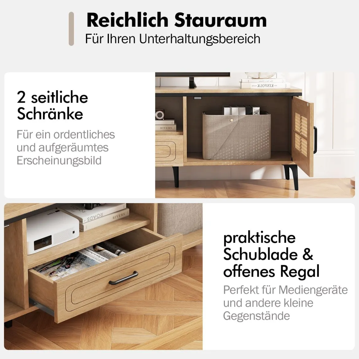 TV-Ständer für 65 Zoll Fernsehgeräte TV-Schrankmit 2 Türen & Schublade Lowboard Fernsehschrank