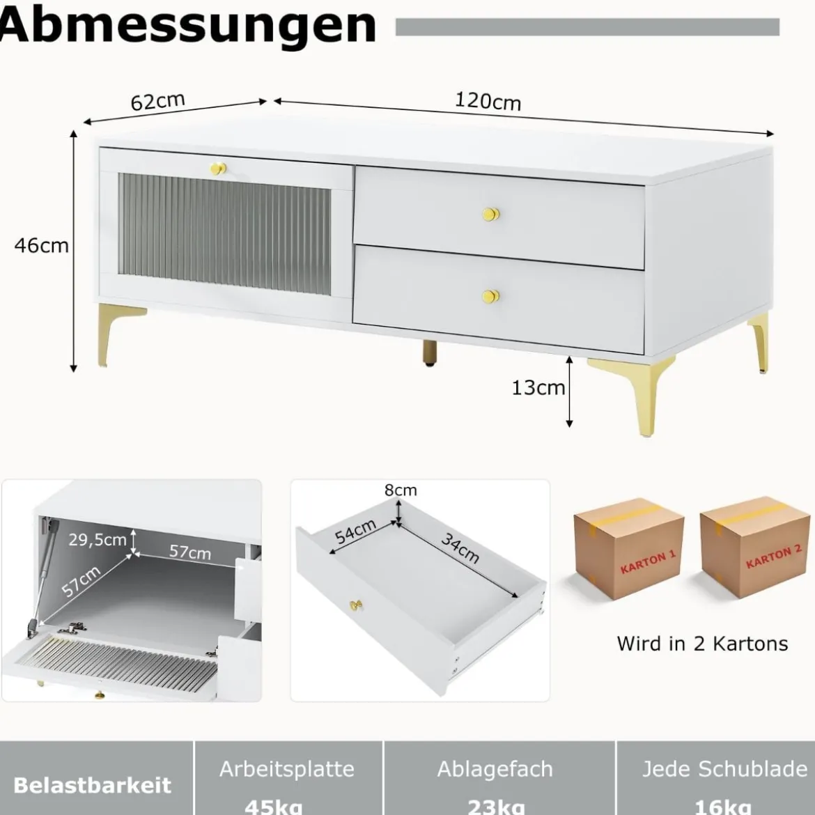 TV-Ständer für 55 Zoll Fernseh mit Schubladen Konsolenschrank Fernsehschrank TV Konsole