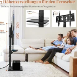 TV Ständer für 32-70 Zoll Flach & Curved Fernseher bis zu 45 KG TV-Standfüße 108-132 cmhöhenverstellbar mit 2 Steckdosen &USB-/ Type C