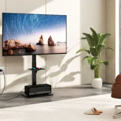 TV Ständer für 32-70 Zoll Flach & Curved Fernseher bis zu 45 KG TV-Standfüße 108-132 cmhöhenverstellbar mit 2 Steckdosen &USB-/ Type C