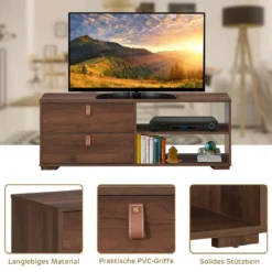 TV-Ständer Industrielles TV-Regal mit 2 Schubladen für Fernseher bis zu 55 Zoll Nussbaum