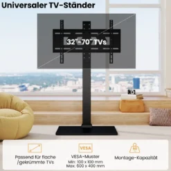 TV Ständer TV Standfuss für 32-70 Zoll Fernseher bis 50 kg Fernsehständer Höhenverstellbar Schwarz