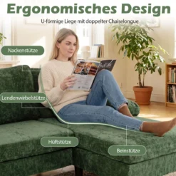 U-förmige Couch für 5-6 Sitzer Clound Ecksofa mit Bezug aus Cordstoff Modernes Schlafsofa Grün