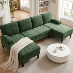 U-förmige Couch für 5-6 Sitzer Clound Ecksofa mit Bezug aus Cordstoff Modernes Schlafsofa Grün