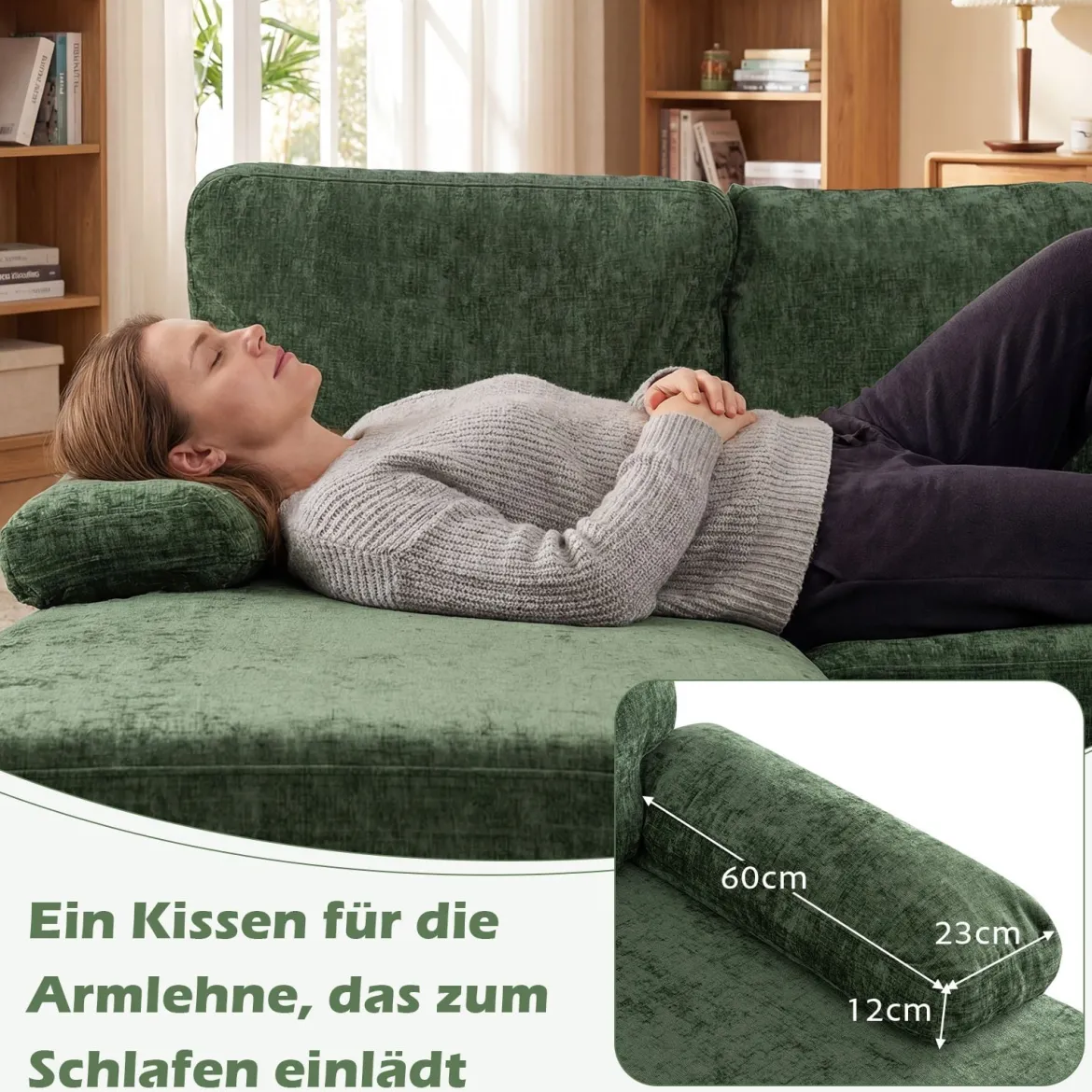 U-förmige Couch für 5-6 Sitzer Clound Ecksofa mit Bezug aus Cordstoff Modernes Schlafsofa Grün