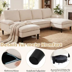 U-förmige Couch für 5-6 Sitzer Clound Ecksofa mit Bezug aus Cordstoff Modernes Schlafsofa Beige