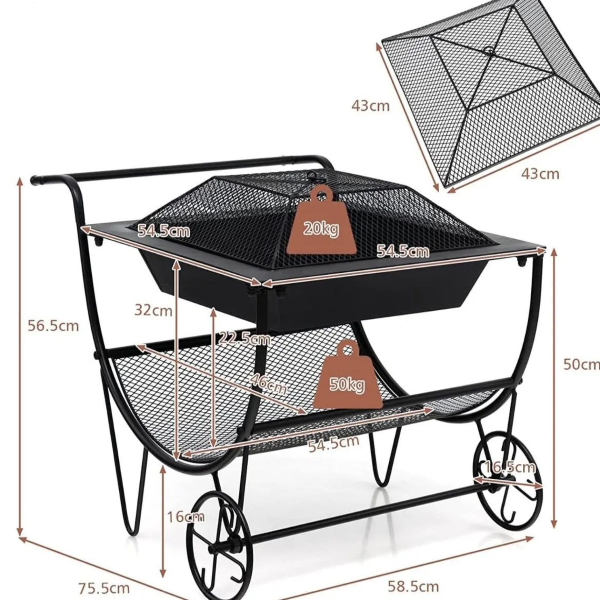 U-förmiges Kaminholzregal Metall Brennholzregal Feuerholzregal 75,5 x 58,5 x 56,5 cm Schwarz