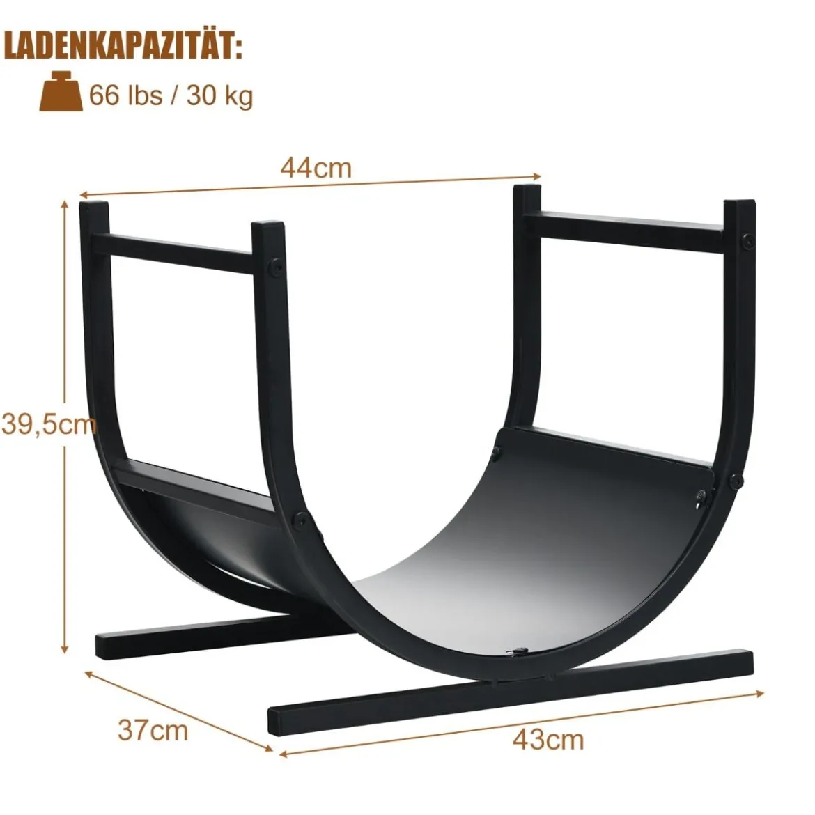 U-förmiges Metall-Kaminholzregal Holzstapelhalter mit stabilem Sockel43 x 37 x 39,5 cm Schwarz