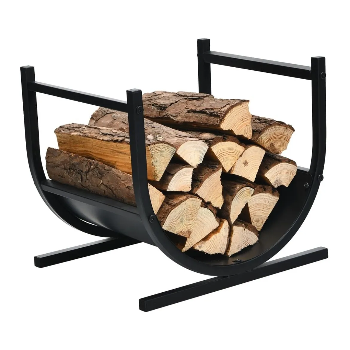 U-förmiges Metall-Kaminholzregal Holzstapelhalter mit stabilem Sockel43 x 37 x 39,5 cm Schwarz