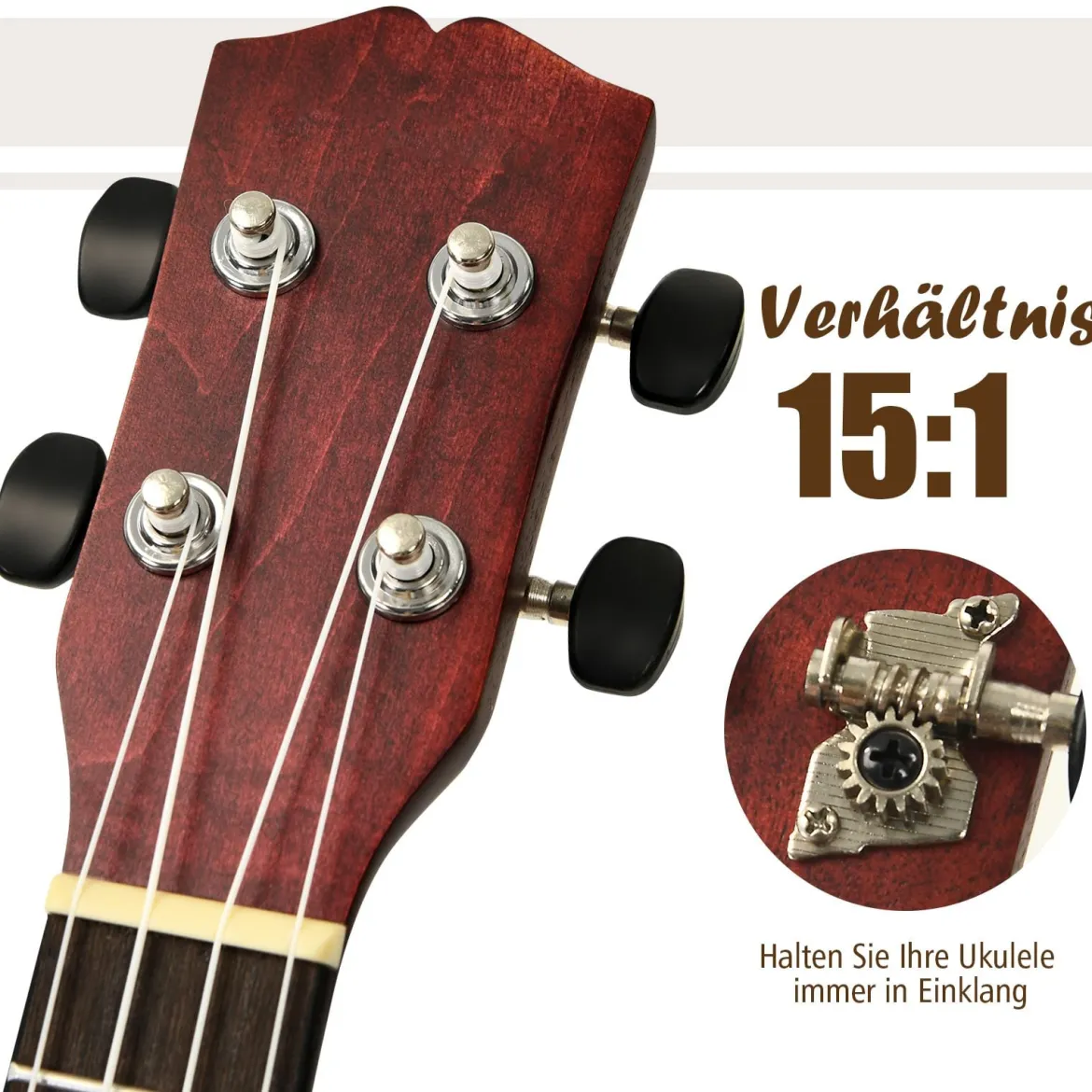 Ukulelen-Set Professionelles Ukulelen-Set aus Holz mit Tragetasche 17,5 x 6 x 53 cm Rot