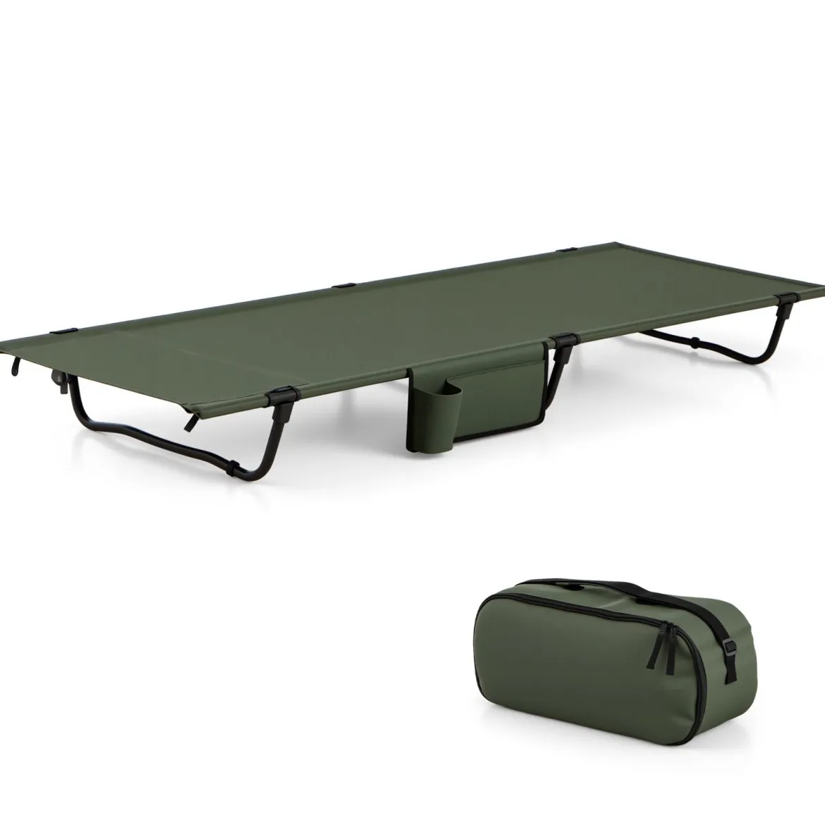 Ultraleichtes Feldbett Campingbett mit Seitentasche Tragbares Klappbett 150 kg Tragkraft Grün
