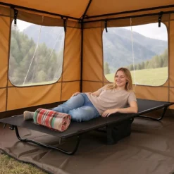 Ultraleichtes Feldbett Campingbett mit Seitentasche Tragbares Klappbett 150 kg Tragkraft Schwarz
