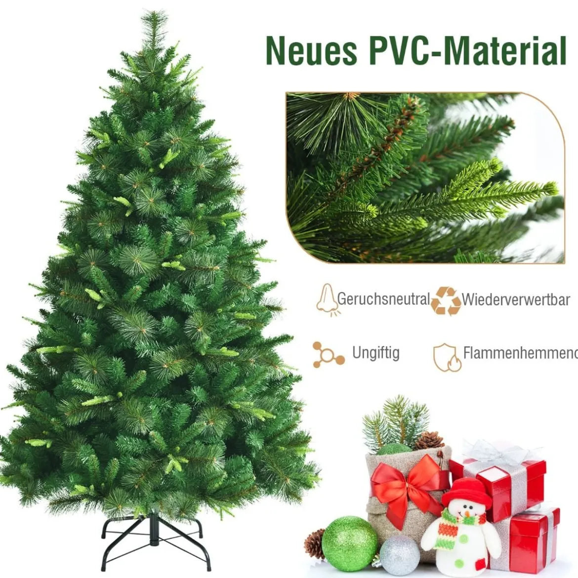 Unbeleuchteter 180 cm hoher künstlicher Weihnachtsbaum Tannenbaum mit Metallständer Grün