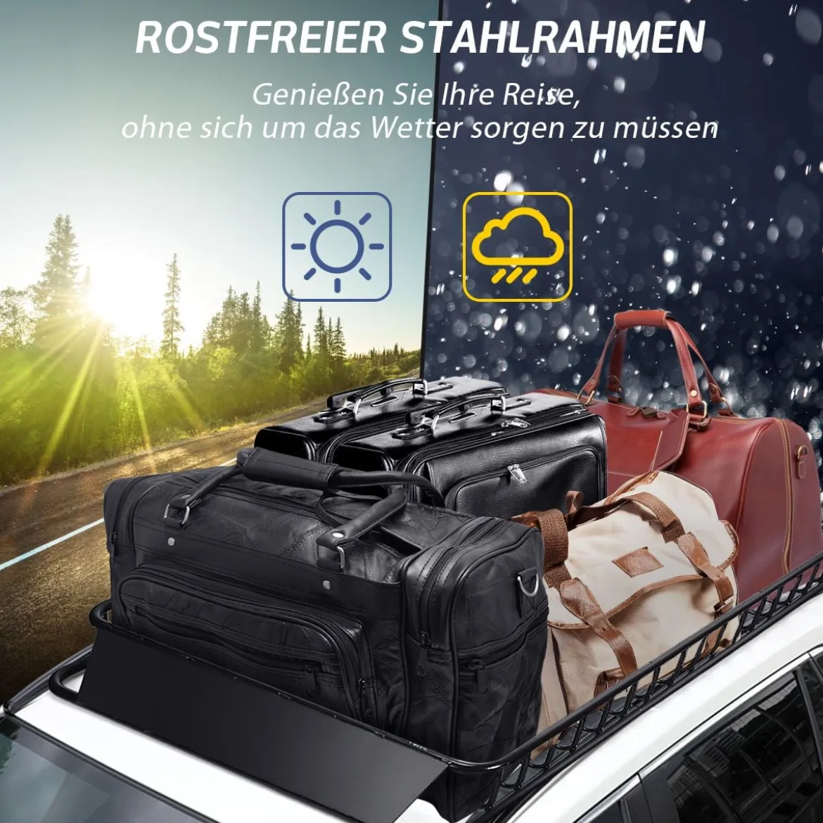 Universal-Dachgepäckträger mit 68 kg belastbar erweiterbar Dachgepäckträger Dachkorb 162x99x15cm Schwarz