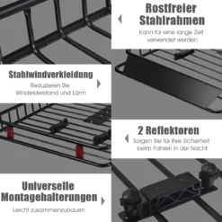 Universal-Dachgepäckträger mit 68 kg belastbar erweiterbar Dachgepäckträger Dachkorb 162x99x15cm Schwarz