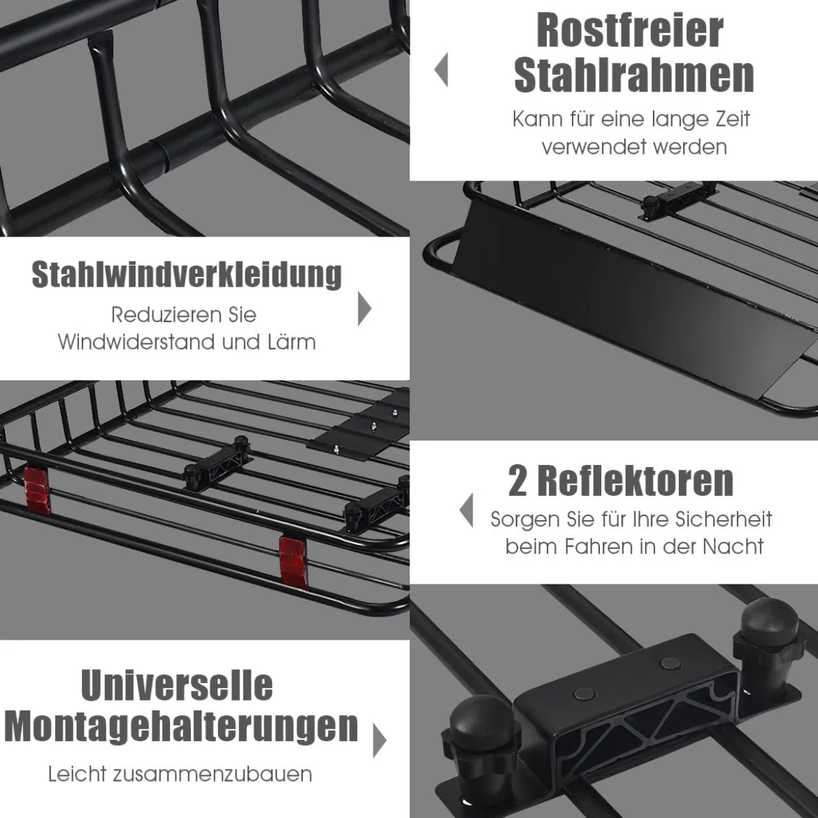 Universal-Dachgepäckträger mit 68 kg belastbar erweiterbar Dachgepäckträger Dachkorb 162x99x15cm Schwarz