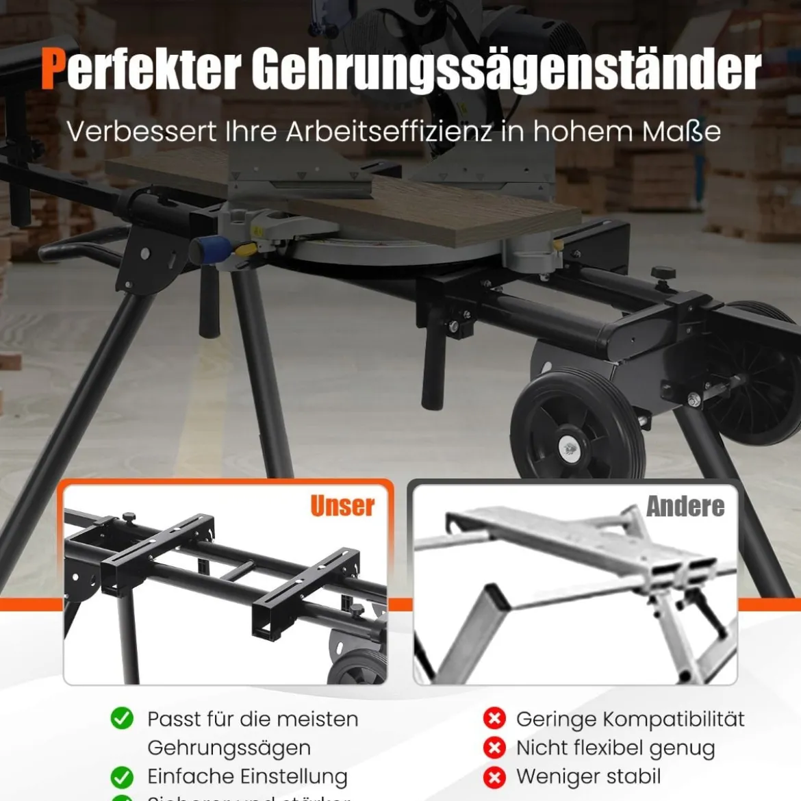 Universal-Sägeständer für Gehrungssägen Tragbarer Sägeständer mit Praktischem Klemmsystem Schwarz