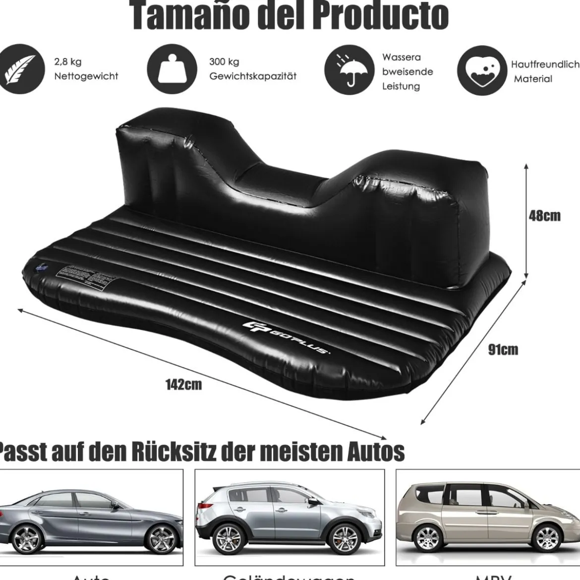 Universelle Aufblasbare Luftmatratze mit Elektrischer Pumpe 142x91x48cm Schwarz