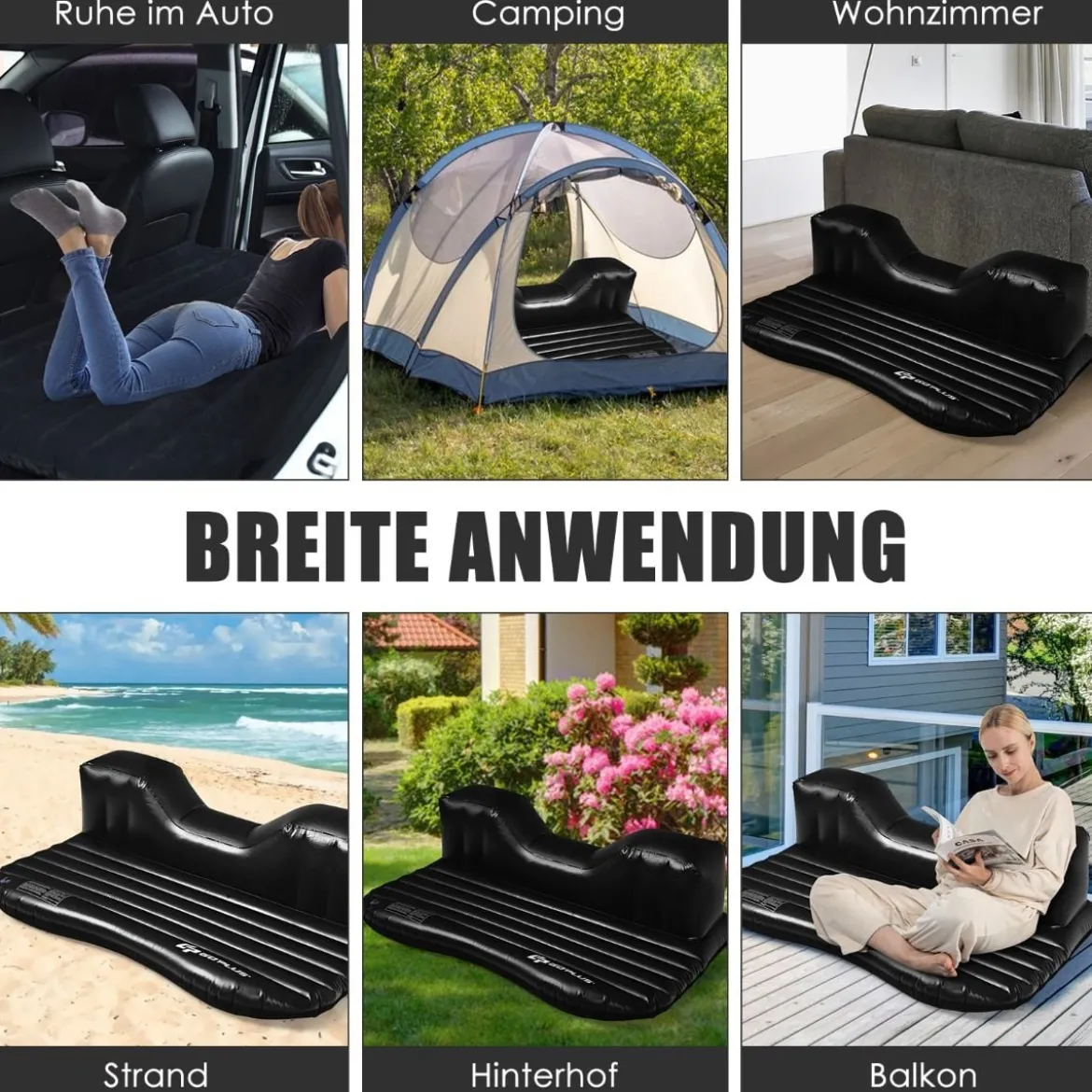 Universelle Aufblasbare Luftmatratze mit Elektrischer Pumpe 142x91x48cm Schwarz