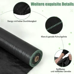 Unkrautvlies 50m² Gartenvlies gegen Unkraut Unkrautfolie PP Schwarz 25 x 2m-60 g/m²