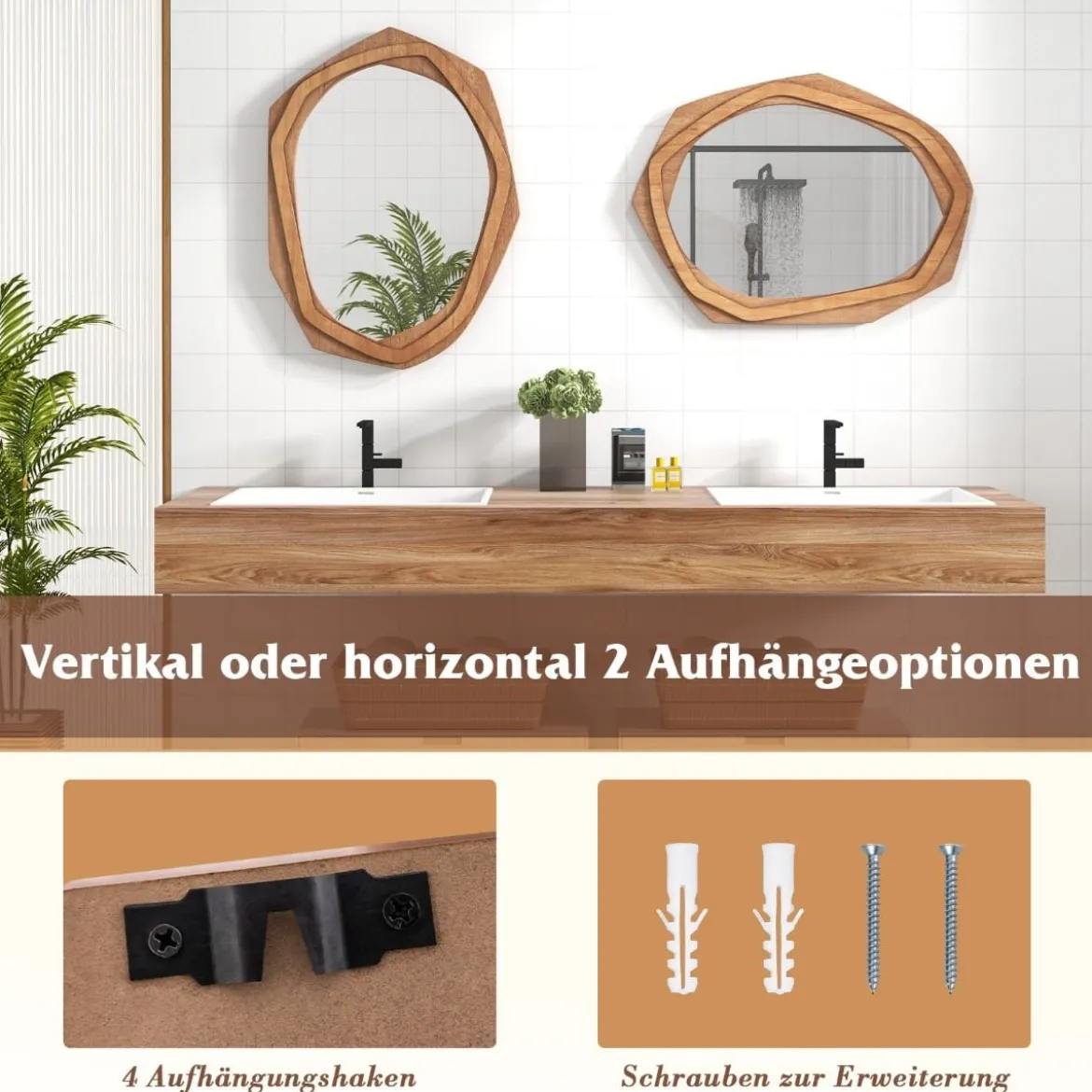 Unregelmäßig Gerahmter Dekorationsspiegel Wasserdichter Wandspiegel 89,5 x 66 cm