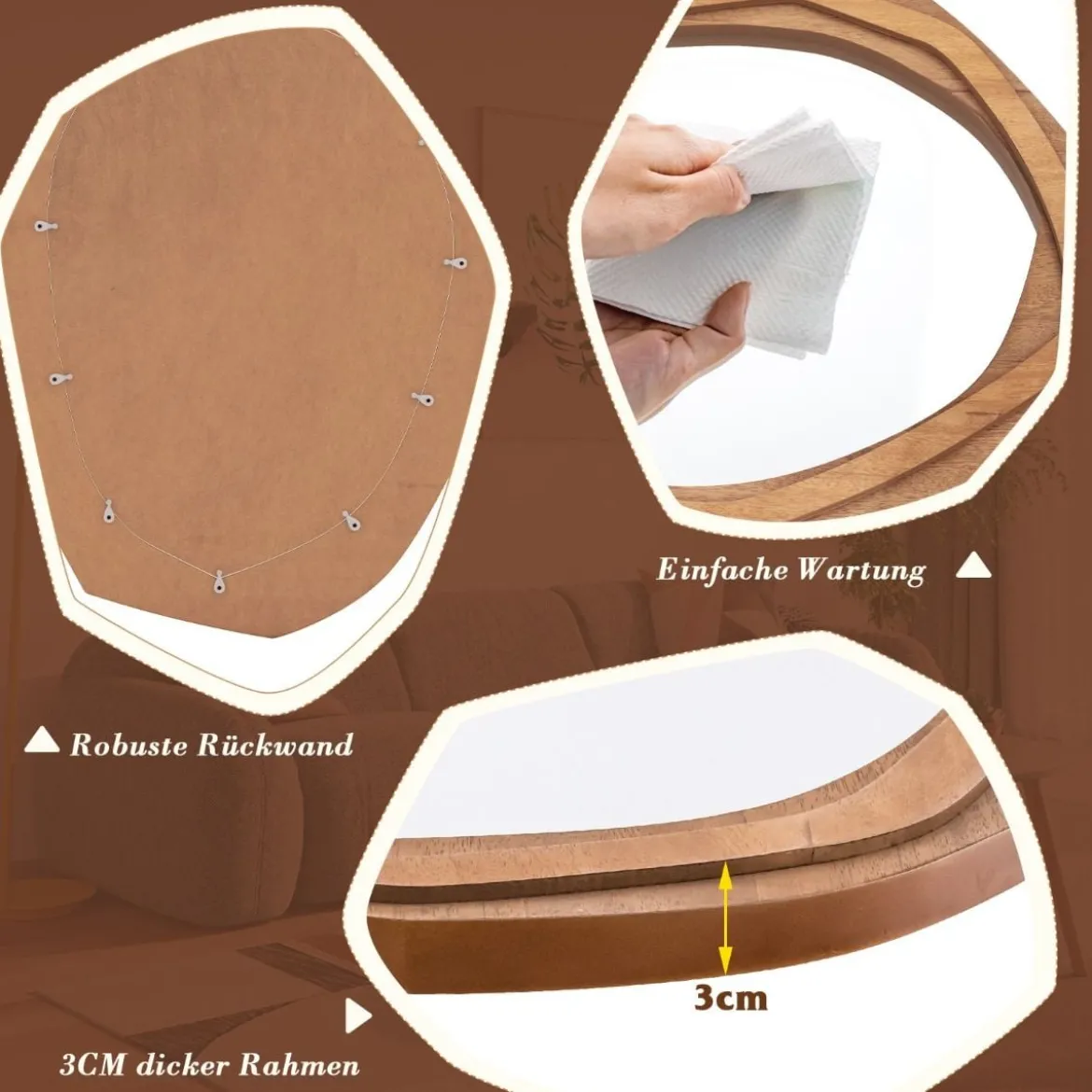 Unregelmäßig Gerahmter Dekorationsspiegel Wasserdichter Wandspiegel 89,5 x 66 cm