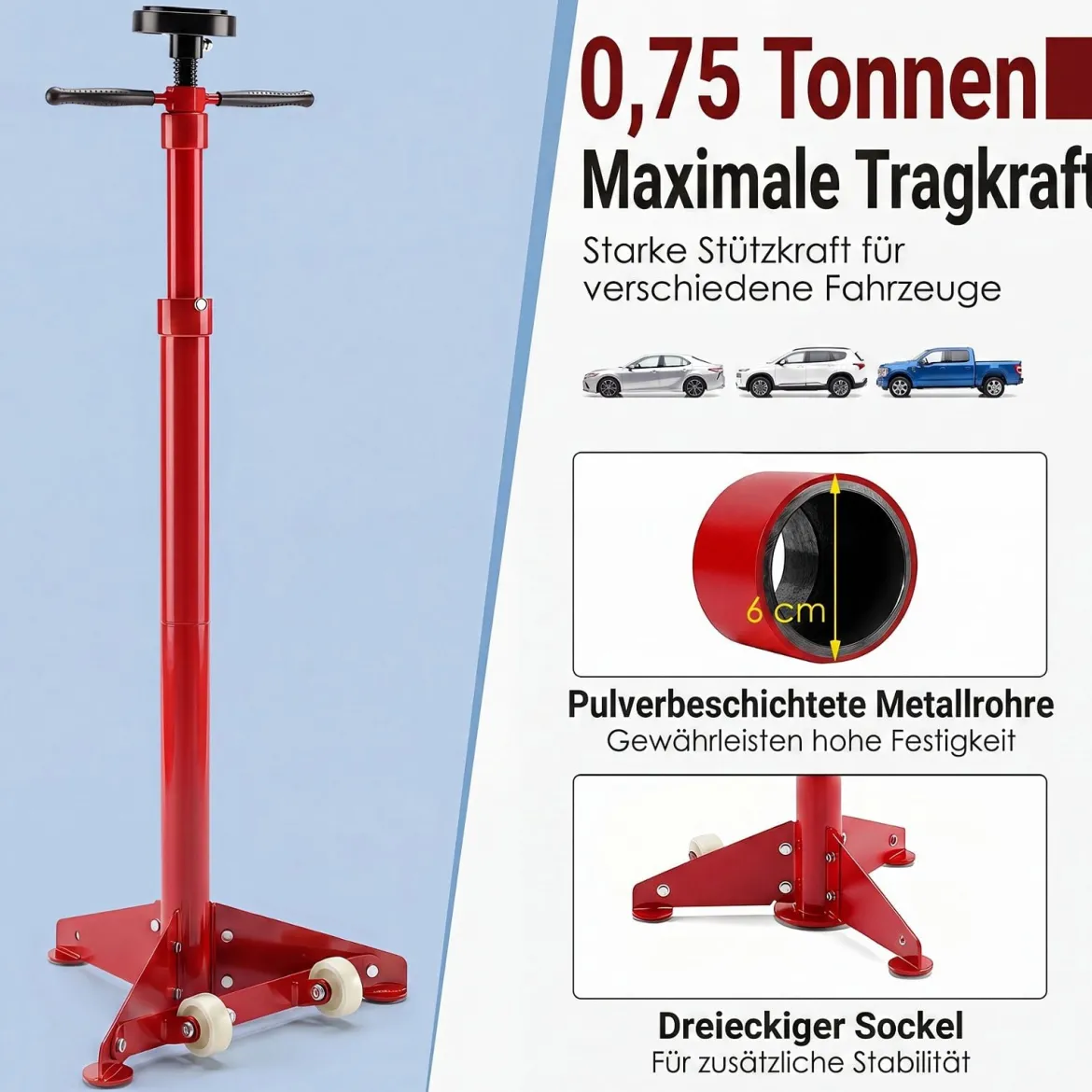 Unterhebe-Stützständer 750 kg Wagenheberständer Höhenverstellbar 97,5-191,5 cm Rot