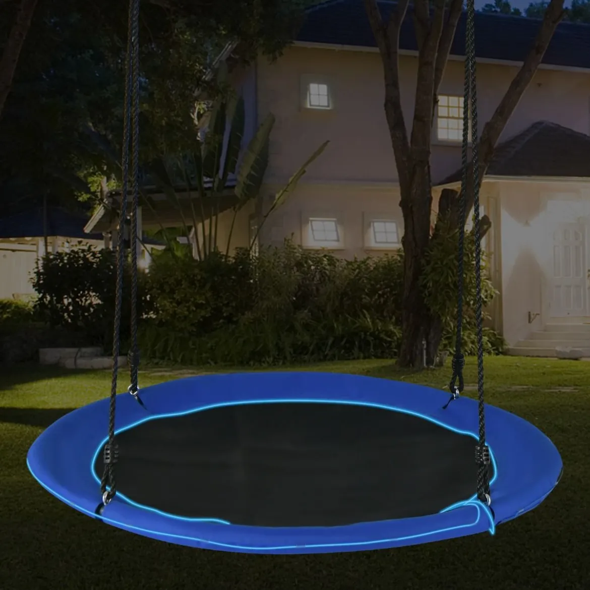 Untertassenschaukel mit 100 cm Durchmesser bis 300kg belastbar LED-Schaukel für Kinder & Erwachsene Blau