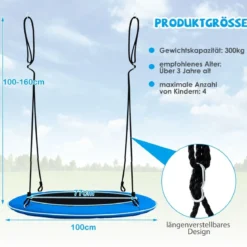 Untertassenschaukel mit 100 cm Durchmesser bis 300kg belastbar LED-Schaukel für Kinder & Erwachsene Blau