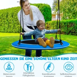 Untertassenschaukel mit 100 cm Durchmesser bis 300kg belastbar LED-Schaukel für Kinder & Erwachsene Blau