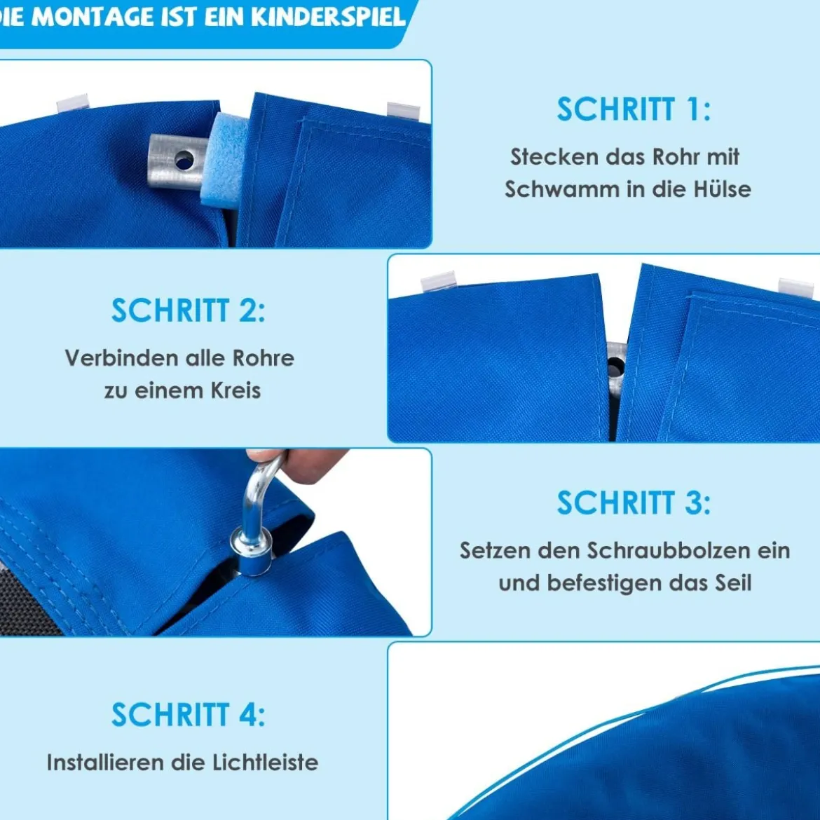 Untertassenschaukel mit 100 cm Durchmesser bis 300kg belastbar LED-Schaukel für Kinder & Erwachsene Blau