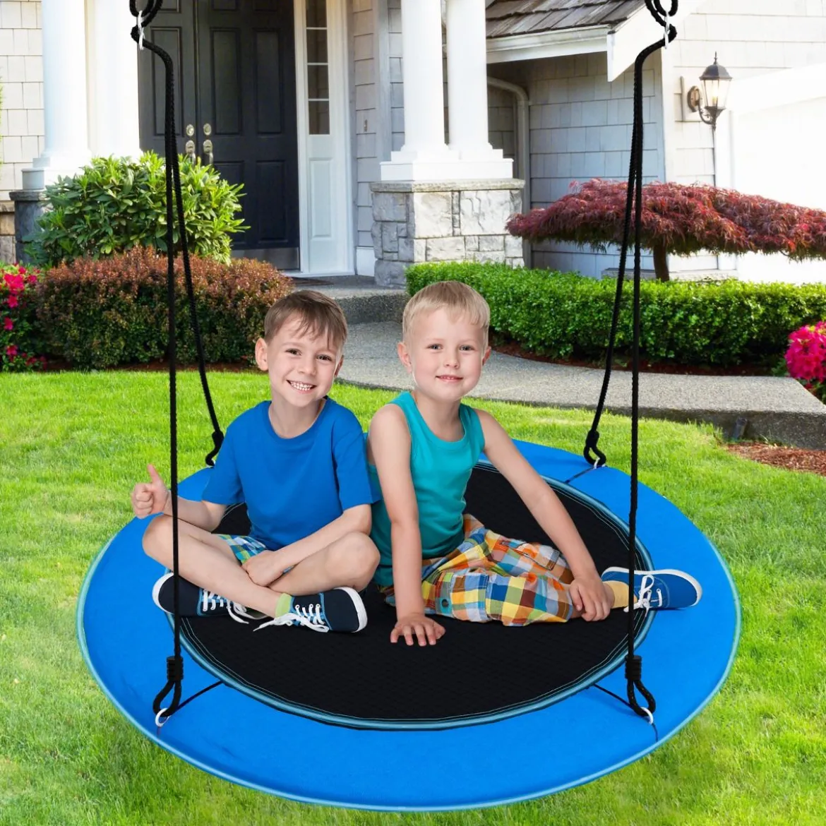 Untertassenschaukel mit 100 cm Durchmesser bis 300kg belastbar LED-Schaukel für Kinder & Erwachsene Blau