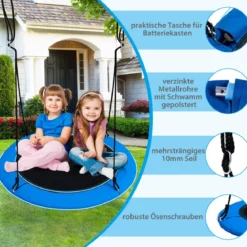 Untertassenschaukel mit 100 cm Durchmesser bis 300kg belastbar LED-Schaukel für Kinder & Erwachsene Blau