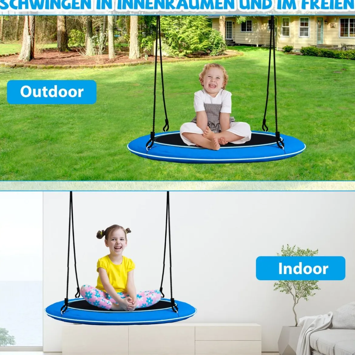 Untertassenschaukel mit 100 cm Durchmesser bis 300kg belastbar LED-Schaukel für Kinder & Erwachsene Blau