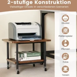 Untertisch-Druckerablage mit Transportrollen 2-stöckige Druckerablage 49 x 40 x 37 cm Braun
