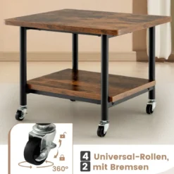 Untertisch-Druckerablage mit Transportrollen 2-stöckige Druckerablage 49 x 40 x 37 cm Braun