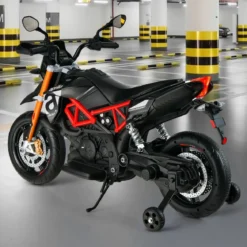 12V Aprilia Kinder Motorrad mit Stützrädern & Musik & Hupe & LED Scheinwerfer Grau
