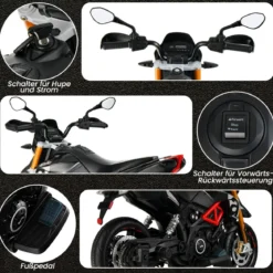 12V Aprilia Kinder Motorrad mit Stützrädern & Musik & Hupe & LED Scheinwerfer Grau