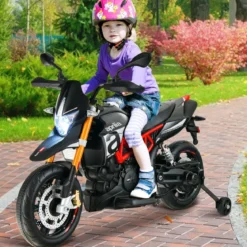 12V Aprilia Kinder Motorrad mit Stützrädern & Musik & Hupe & LED Scheinwerfer Grau