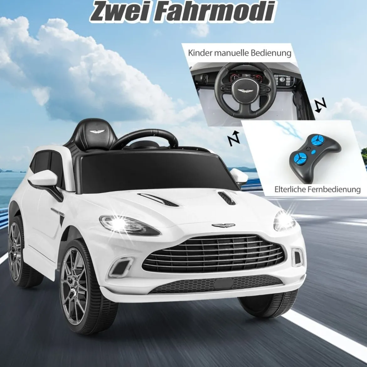 12V Aston Martin DBX Kinderauto mit 2,4G-Fernbedienung 1,4-2,5 km/h Weiß