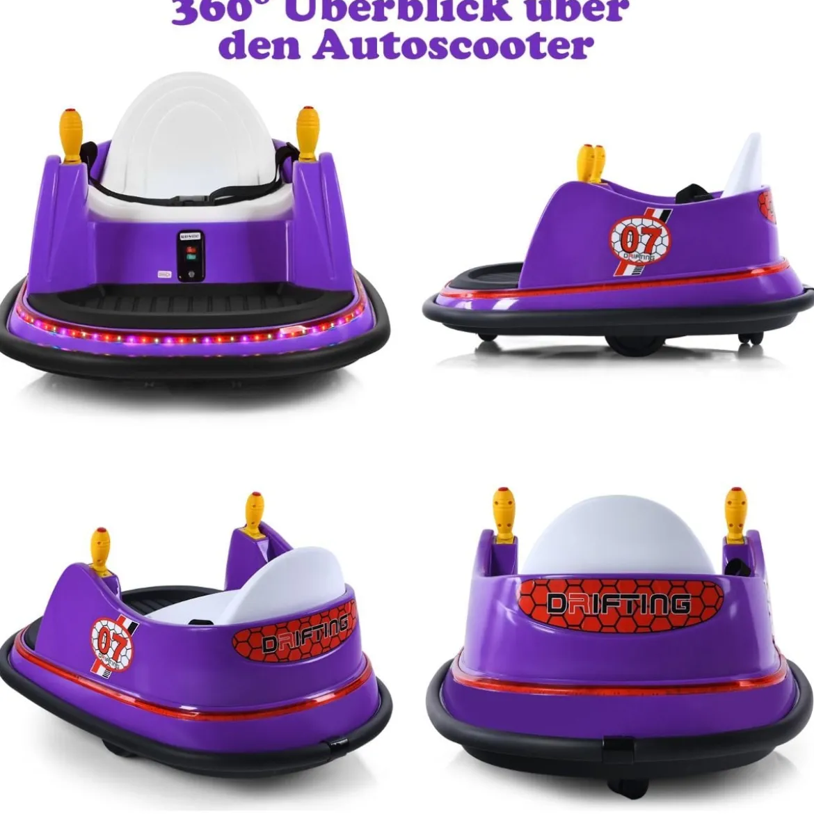 6V Aufsitz Autoscooter mit Bunten Lichtern & Fernbedienung & 360 Grad Rotation Bumper Car