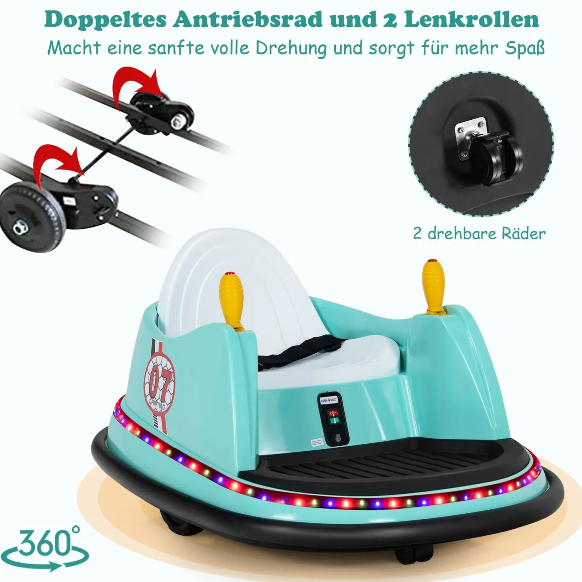 6V Aufsitz Autoscooter mit Bunten Lichtern & Fernbedienung & 360 Grad Rotation Bumper Car