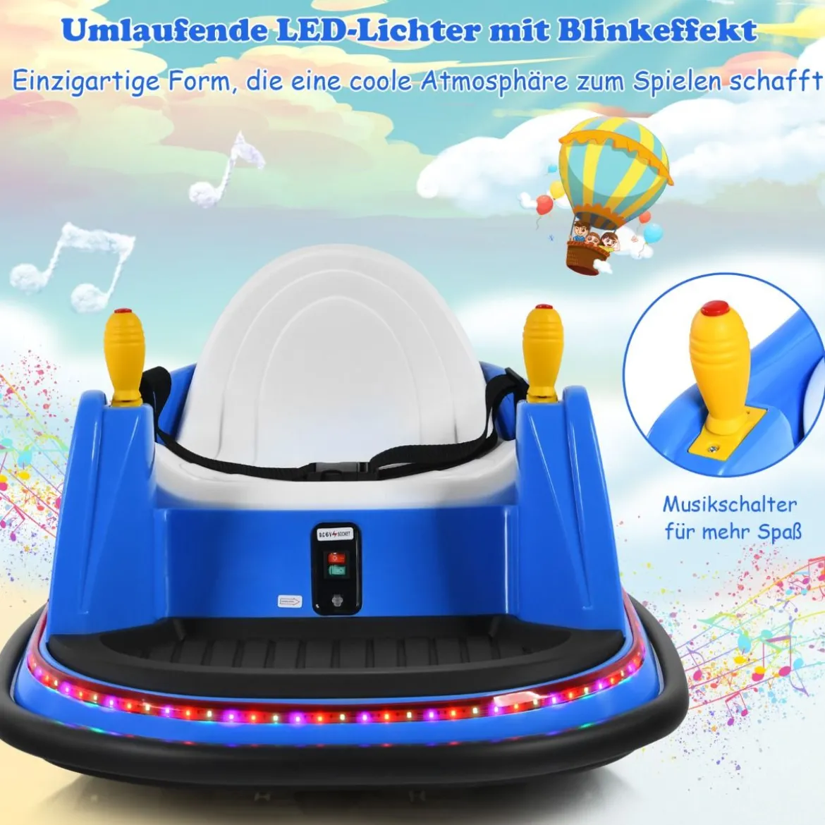 6V Aufsitz Autoscooter mit Bunten Lichtern & Fernbedienung & 360 Grad Rotation Bumper Car
