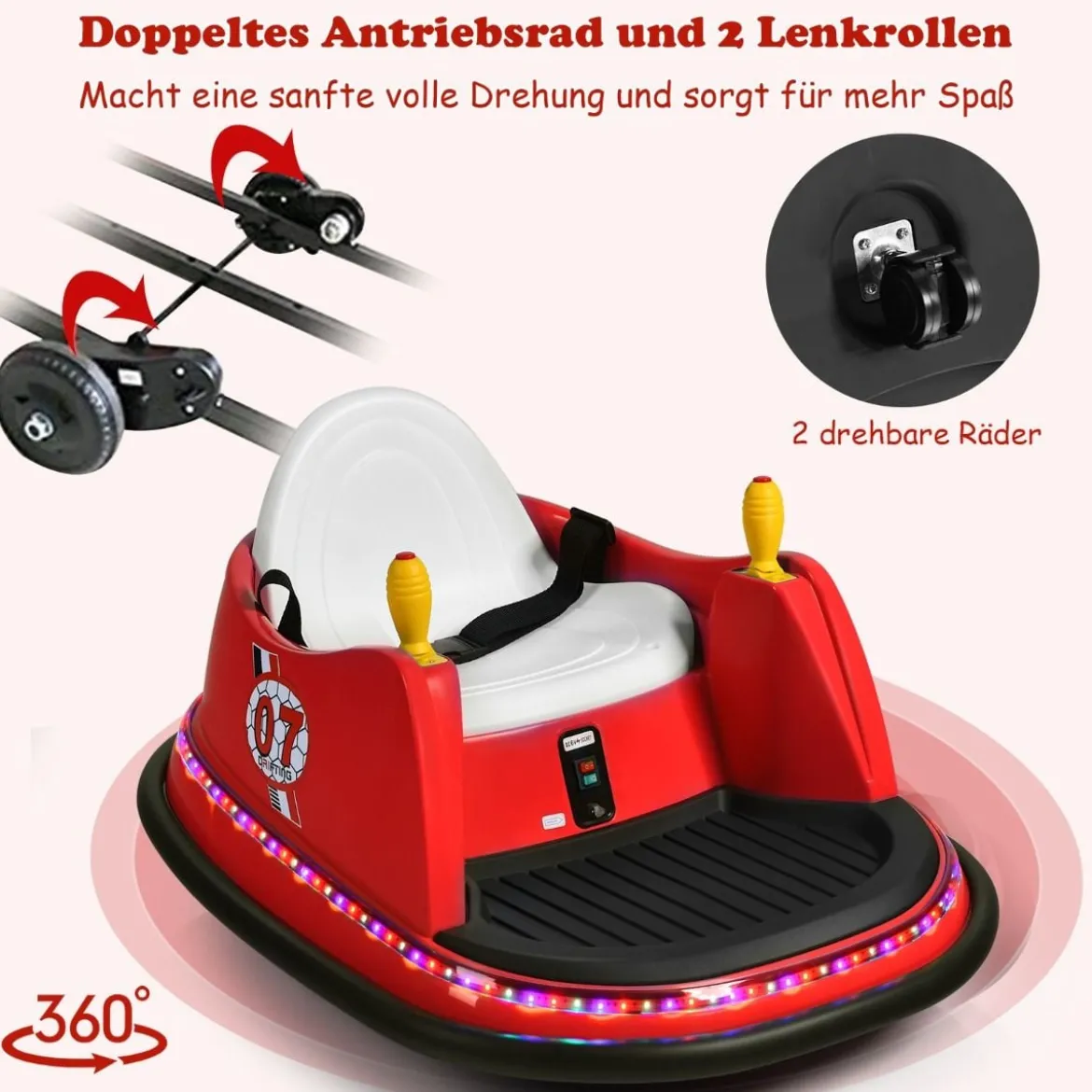 6V Aufsitz Autoscooter mit Bunten Lichtern & Fernbedienung & 360 Grad Rotation Bumper Car